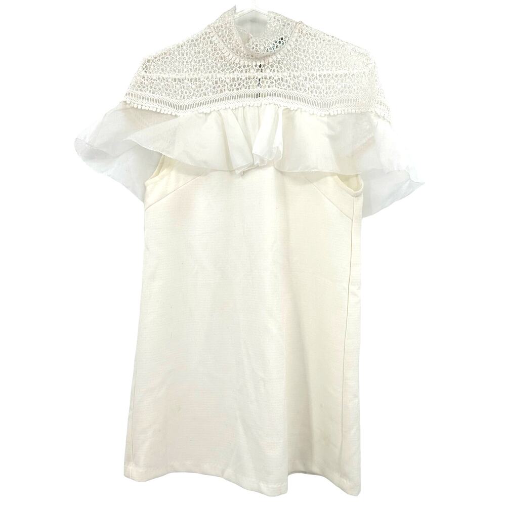 Karlie size medium white short sleeve mini dress crochet neckline details